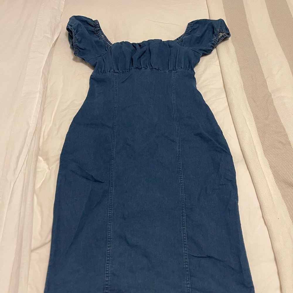 Blue Denim Off-Shoulder Dress